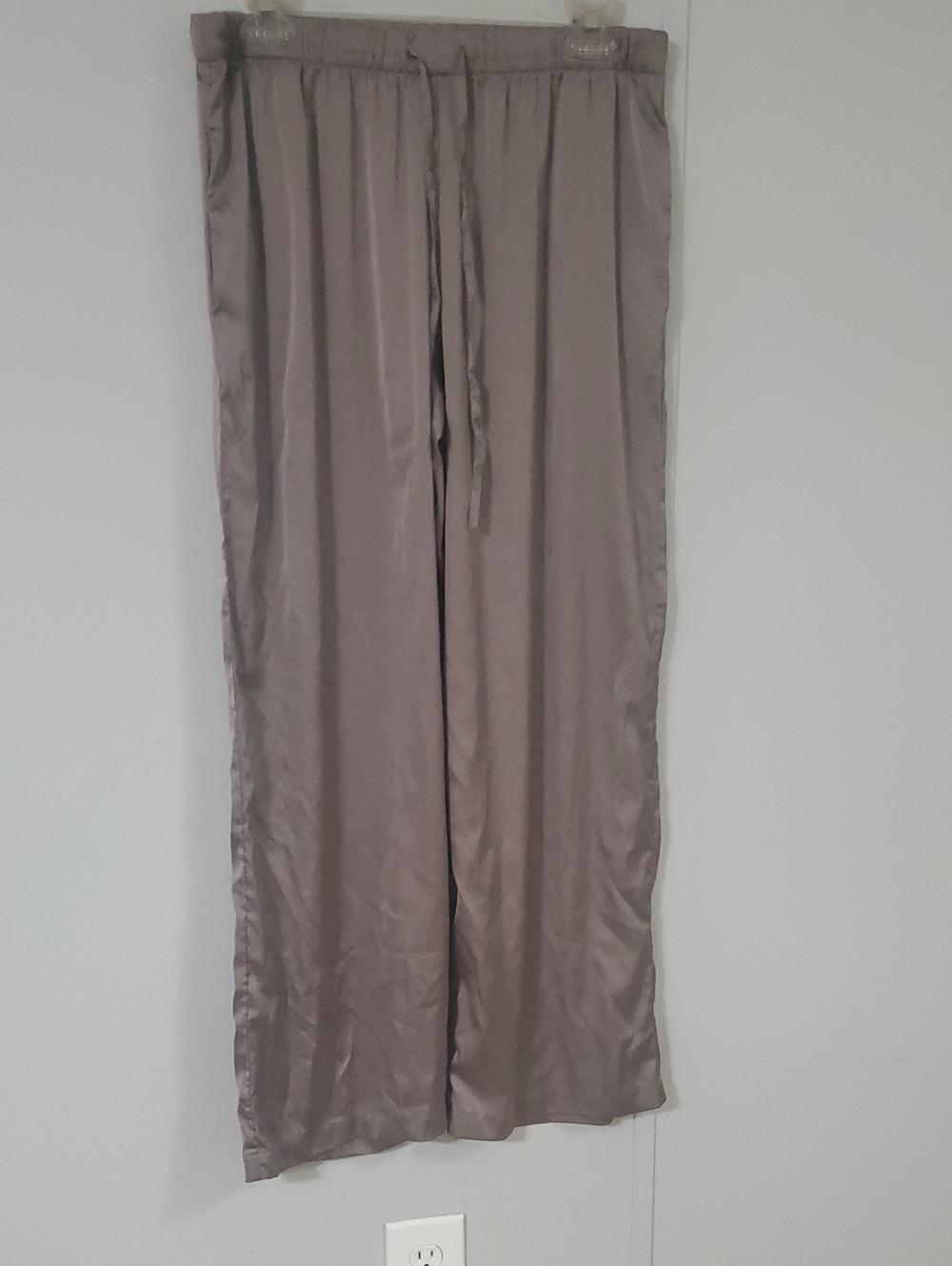 Satin Wide-Leg Drawstring Pants in Taupe